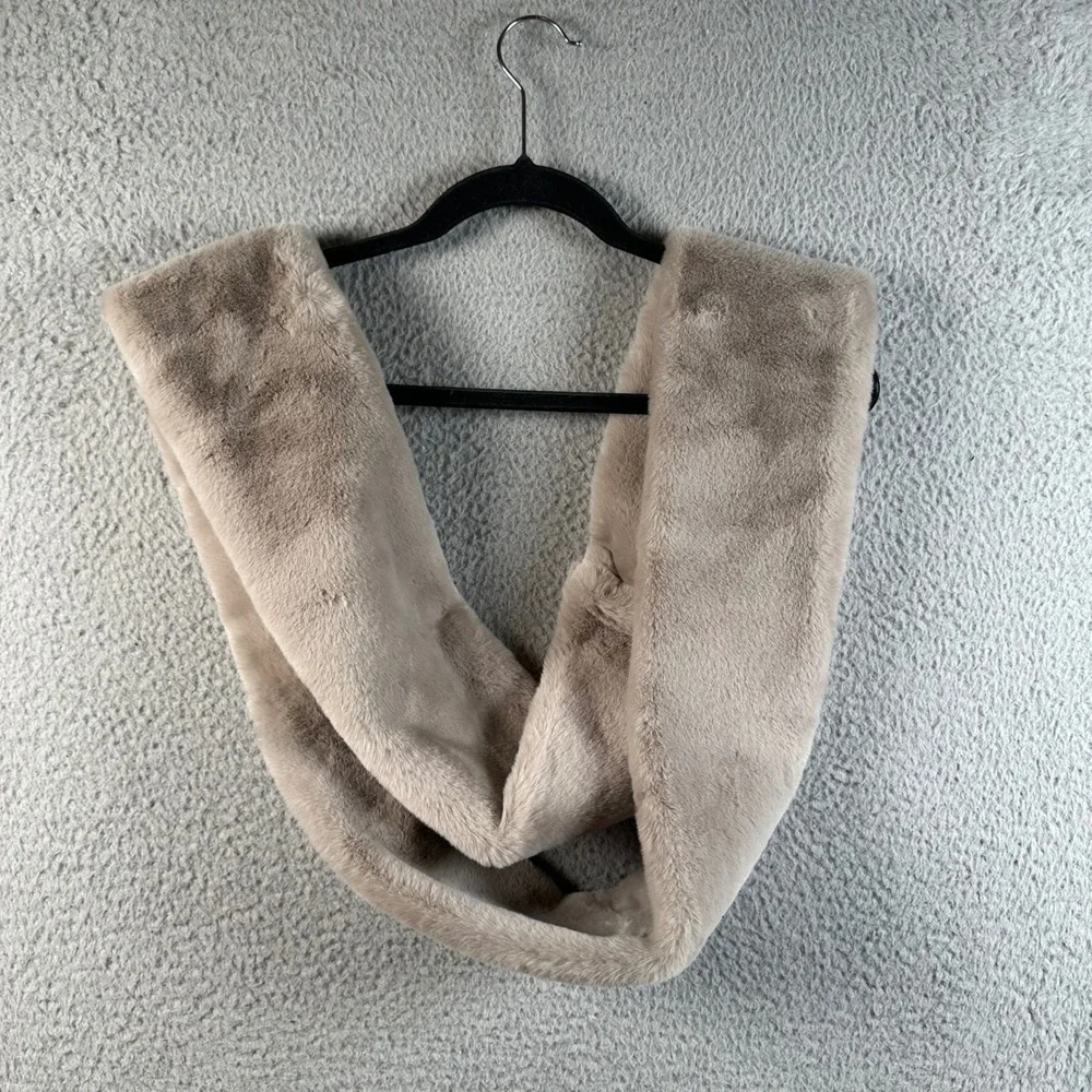 Minky Couture Taupe Faux Fur Infinity Scarf Plush Neck Warmer Neutral Brown